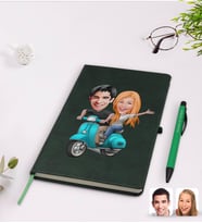 BK Gift Kişiye Özel Sevgililer Karikatürlü Yeşil Termo Deri Defter Kalem Seti Model 99