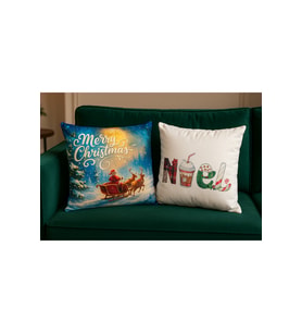Çift Tarafı Baskılı Candy Christmas Desenli 2'li Set Kadife Kırlent Kılıfı Yılbaşı - Noel (Yılbaşı Kırmızısı)