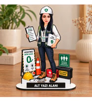 Kişiye Özel Kadın İş Güvenliği Uzmanı Karikatürlü 18 cm MDF Masaüstü Biblo - Kadın İş Güvenliği Uzmanı Hediyesi Yeni İş ve Meslek Hediyesi