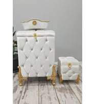 Kapitone Krem 3'lü 3'lü Çeyizlik Dantelli Banyo Kirli Çamaşır Sepeti Seti