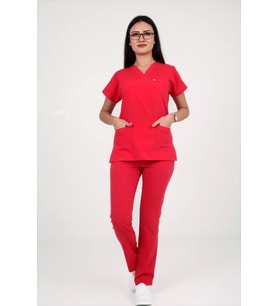 Deniz Iş Kadın Linda Yarasakol Nar Çiçeği Renk Scrubs Takım