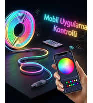 Akıllı Rgb Led Neon Şerit Işık 3m Usb Bağlantılı Uzaktan Kumanda Ve Mobil Uygulama Kontrolü