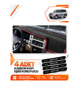 MITSUBISHI MONTERO SPORT (1996-2009) Uyumlu Ön Torpido Koruma Kılıfı Halısı - Siyah Kırmızı