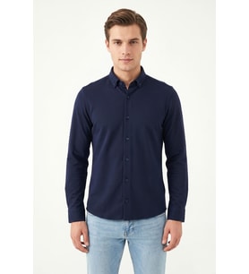 Erkek Spor Slim Fit Uzun Kol Petek Dokulu Gömlek BGL-ST05482