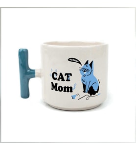 Cat Mom Baskılı Mavi Kulplu T Kupa