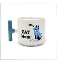 Cat Mom Baskılı Mavi Kulplu T Kupa
