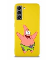 Samsung Galaxy S21 Soft Premier Kapak Patrick Yıldız Tasarımlı Silikon Kılıf - Sarı (Şeffaf)