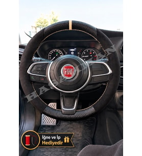 Fiat Egea Makyajlı Dikme Direksiyon Kılıfı Alcantara Süet Mat Karbon Bej Yüzük ve Dikiş 2021-2026