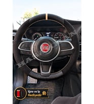 Fiat Egea Makyajlı Dikme Direksiyon Kılıfı Alcantara Süet Mat Karbon Bej Yüzük ve Dikiş 2021-2026