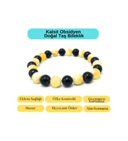 Sertifikalı Kalsit Obsidyen Doğal Taş Misinalı Bileklik 8mm