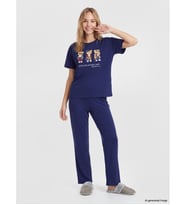 LCW DREAM Lacivert Ayı Teddy Baskılı Baskılı Pijama Takım