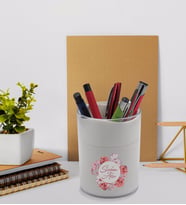 BK Gift Kişiye Özel Çiçek Tasarımlı Beyaz Akrilik Kalemlik - Model 2