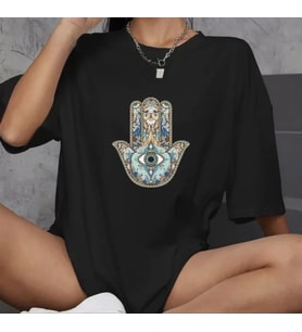 pilelistore- Unisex Bisiklet Yaka Baskılı Oversize T-Shirt - Siyah