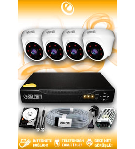 ELITCAM 4 Kameralı Dome 4 İç Kamera Set 1 TB HDD Full HD Gece Görüşlü Güvenlik Kamerası Sistemi