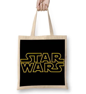 Star Wars Logo Siyah Zemin Bez Çanta Uzun Saplı