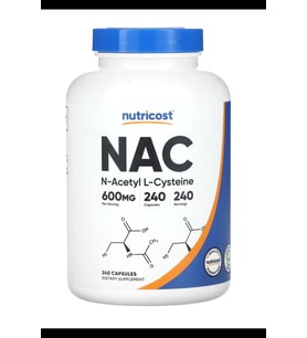 Nutricost N-Acetyl L-Cysteine (N.A.C) 600mg, 240 Vegetarian Capsules.TR YETKİLİ SATICISI.3746 (Renksiz)