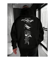 Unisex Oversize Memento Mori Baskılı Siyah Hoodie – Tarz Streetwear Kapüşonlu Sweatshirt