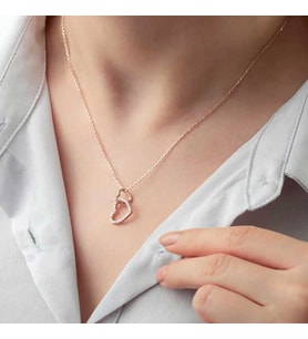 Gümüş Rose İki Kalp Bayan Kolye