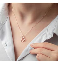 Gümüş Rose İki Kalp Bayan Kolye