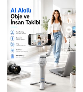 Yapay Zeka Takipli Telefon Gimbali Katlanabilir Tripod Bluetooth Kontrollü Dahili LED Işıklı