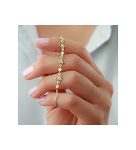 925 Ayar Gold Zirkon Taşlı 3'lü Çiçek Gümüş Bileklik