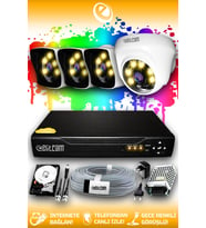 ELITCAM 4 Kameralı Kare 1 İç Kamera Set 2 TB HDD Full HD Renkli Gece Görüşlü Güvenlik Kamerası Sistemi