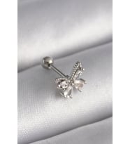 316L Çelik Gümüş Renk Zirkon Taşlı Kelebek Tragus Piercing 5886 - HEP-5061-9860