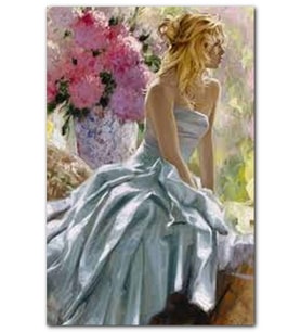 Cakatablo Richard S Johnson Ressam Kadın Ve Vazoda Çiçekler MDF Tablo