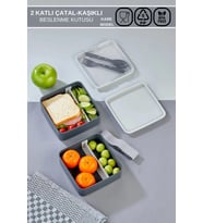 2 Katlı Kare Beslenme Kabı - Yemek Kabı - Saklama Kabı Seti