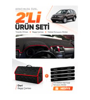 HONDA CR-V (2007-2012) Uyumlu Torpido Örtüsü + Deri Bagaj Çantası + Sticker Seti - Siyah Kırmızı