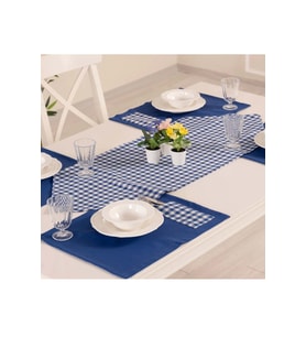 Tropik home Amerikan Servis Moena Dinner Runner Seti 6 Kişilik Set Mavi Ekose Desen Salon ve Masa Sunum Takımı