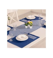 Tropik home Amerikan Servis Moena Dinner Runner Seti 6 Kişilik Set Mavi Ekose Desen Salon ve Masa Sunum Takımı
