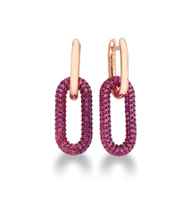 925 Ayar Gümüş Pembe Taşlı Monaco Stili Link Küpe - K096801