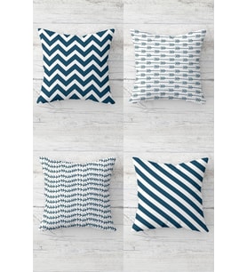 Zigzag Çizgili Geometrik Gizli Fermuarlı Kırlent Kılıfı Koltuk Yastık Kılıfı Takım(4adet) (Mavi)