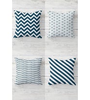 Zigzag Çizgili Geometrik Gizli Fermuarlı Kırlent Kılıfı Koltuk Yastık Kılıfı Takım(4adet) (Mavi)