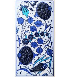 Armada Çini 10x20 Cm ED 223 İki Karanfil Mavi Beyaz El dekoru Karo