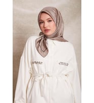 Noktalı Daireler Baskı Twill İpek Eşarp-0933 (Vizon)