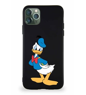 Apple iPhone 11 Pro Max Soft Premier Kapak Donald Duck-D Tasarımlı Silikon Kılıf - Siyah (Şeffaf)