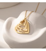 Kişiye Özel 925 Ayar Gümüş Şık Kalp Tasarım Çoklu İsim Kolye (Gold)