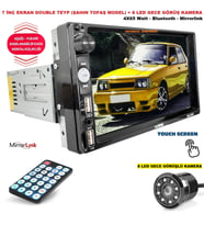 7 İNÇ EKRAN DOUBLE TEYP (ŞAHIN TOFAŞ MODEL)+8 LED GECE GÖRÜŞ KAMERA (4X65 Watt Bluetooth Mirrorlink)