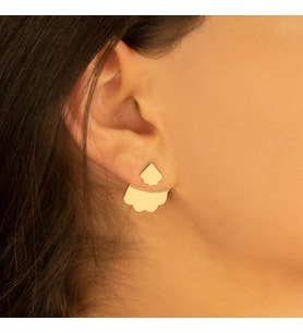 DKMN Gümüş Ear Jacket Tırtıklı Bulut Sembol Küpe Kadın Gümüş Küpe (Gold)