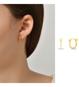 DKMN Gümüş Ucu Top Desenli Oval Küpe Kadın Gümüş Küpe (Gold)