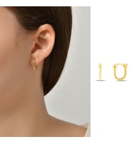 DKMN Gümüş Ucu Top Desenli Oval Küpe Kadın Gümüş Küpe (Gold)