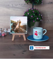 Sevgililer Günü Hediyesi Fotoğraflı Dekoratif Taş, Ahşap Altlıklı Türk Kahvesi Fincanı Hediye (Model 5)