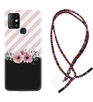 INFINIX Hot 8 9 10 11S Hot 10 Play 10T Kılıf Boyun Asklı Rasta Silikon Strip Pink Flowers 1396