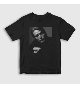 Presmono Unisex Çocuk Beyaz Pose Mads Mikkelsen T-Shirt 555477tt (Siyah)