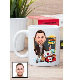 Erkek Öğretmene Hediye Karikatürlü Beyaz Kupa Bardak