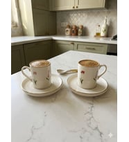 evinbizden PORSELEN 2 KİŞİLİK KAHVE FİNCAN TAKIMI MODERN PORSELEN ZARİF TASARIMLI 4 PARÇA (Beyaz)