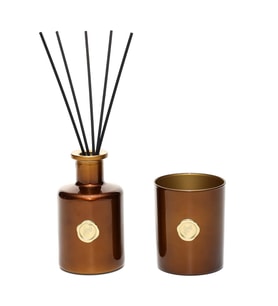 Kahverengi Golden Glow 200 ml Oud Vanilya Oda Kokusu ve Mumluk Seti