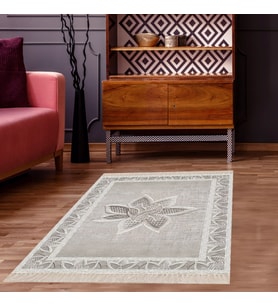 Nakış Desenli Dijital Baskı Yıkanabilir Kaymaz Taban Modern Salon Halısı ve Yolluk (Gri)